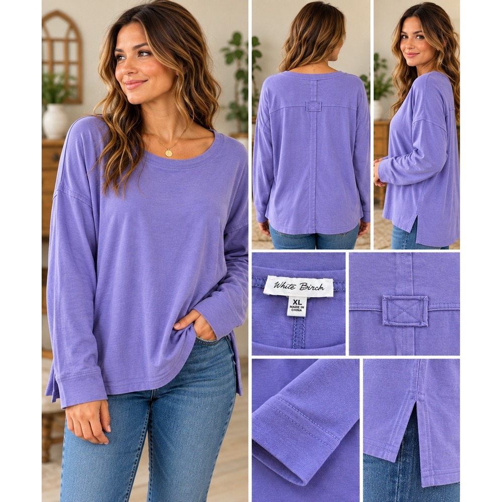 NWT White Birch XL Lavender Purple Oversized Long Sleeve Top Boho Casual